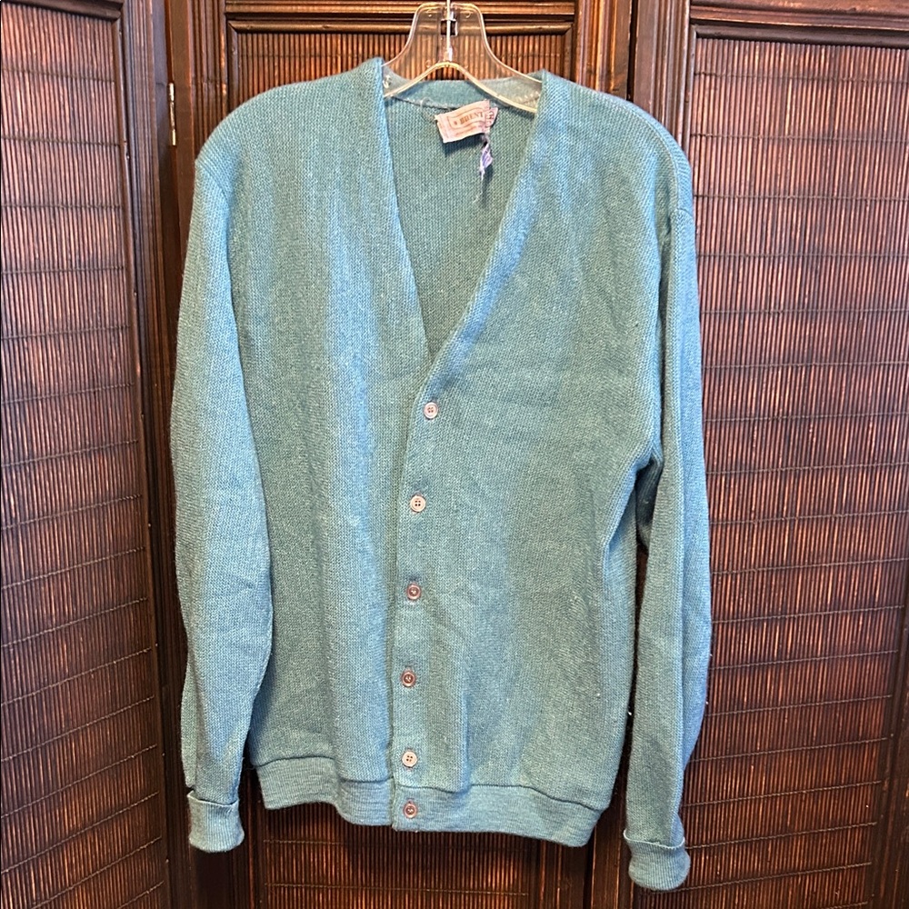Vintage 1960s Lt Blue Montgomery Ward Grandpa Cardigan Sweater M